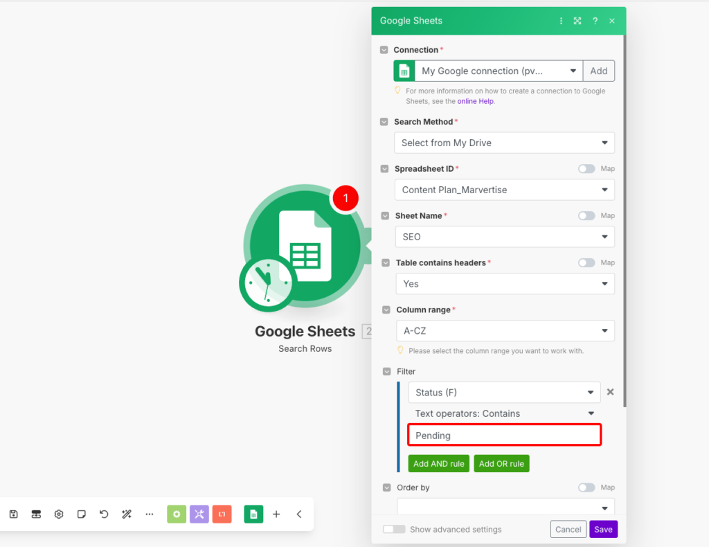 Cài đặt điều kiện trong Google Sheets