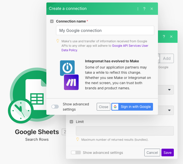 Kết nối với Google Sheets
