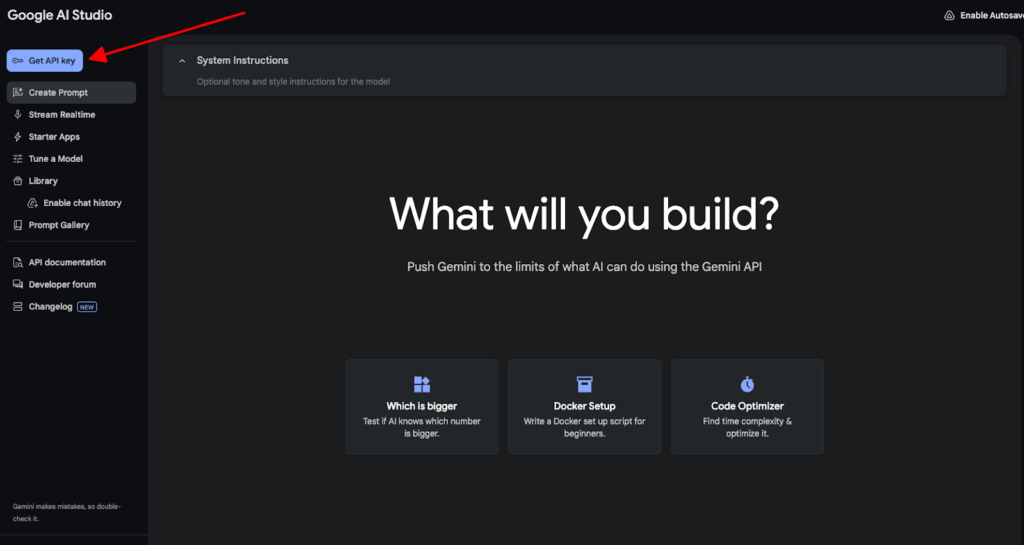 Lấy Gemini API từ Google AI Studio
