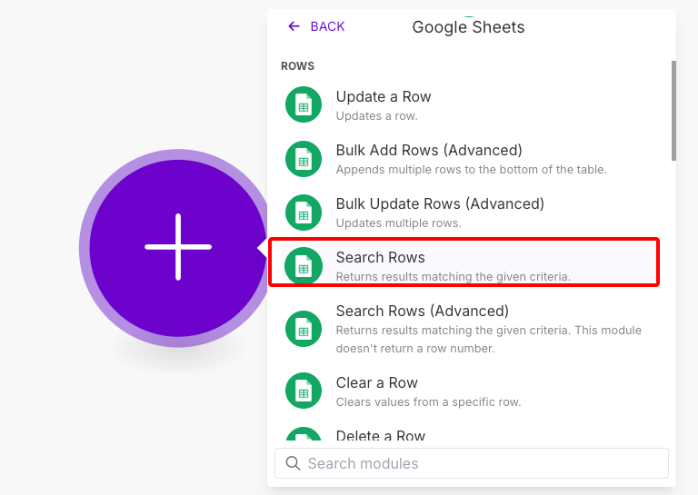 Chọn Search Rows