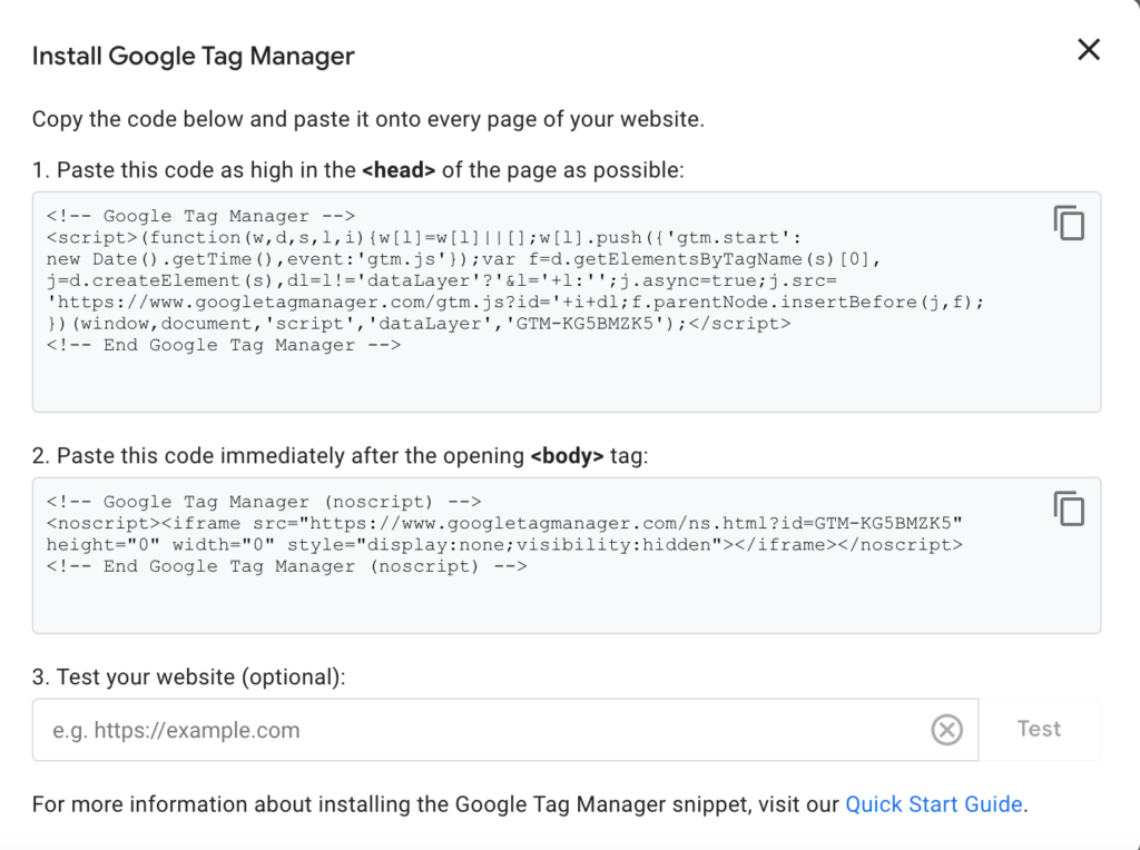 Chèn code như hướng dẫn vào website, 1 vào ngay sau thẻ <head> và 1 vào ngay sau thẻ <body>