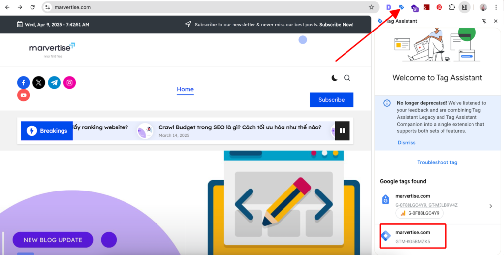 Kiểm tra GTM code bằng Tag Assistant extension
