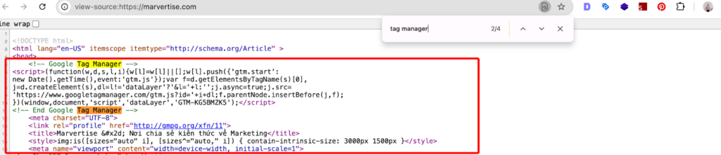 Kiểm tra GTM code trong source code