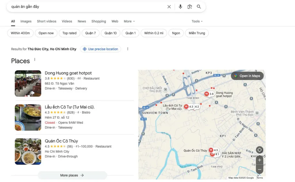 seo local cho từ khoá "gần đây"
