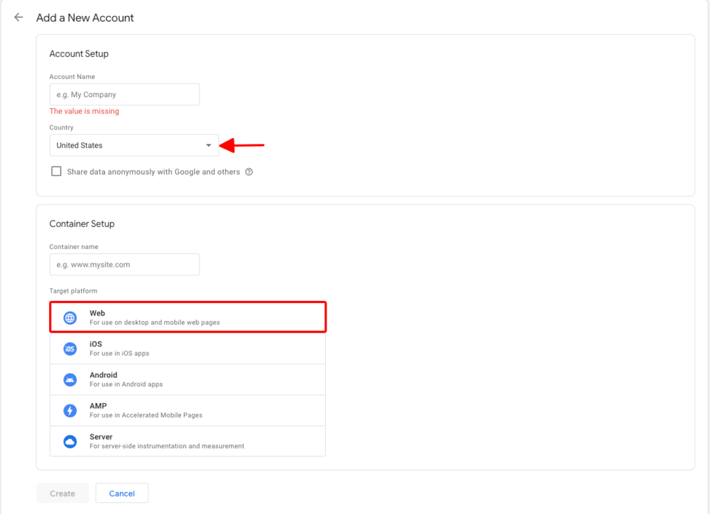 Set up container trong Google Tag Manager