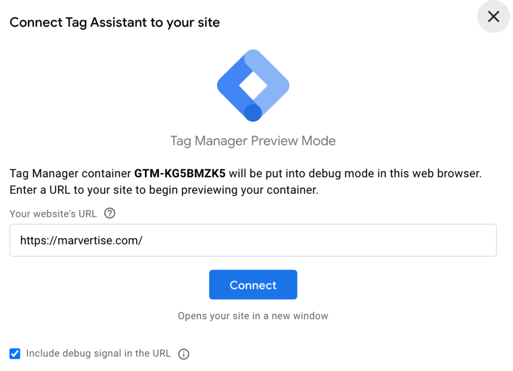 Nhập website vào mục “Your website’s URL” và Connect